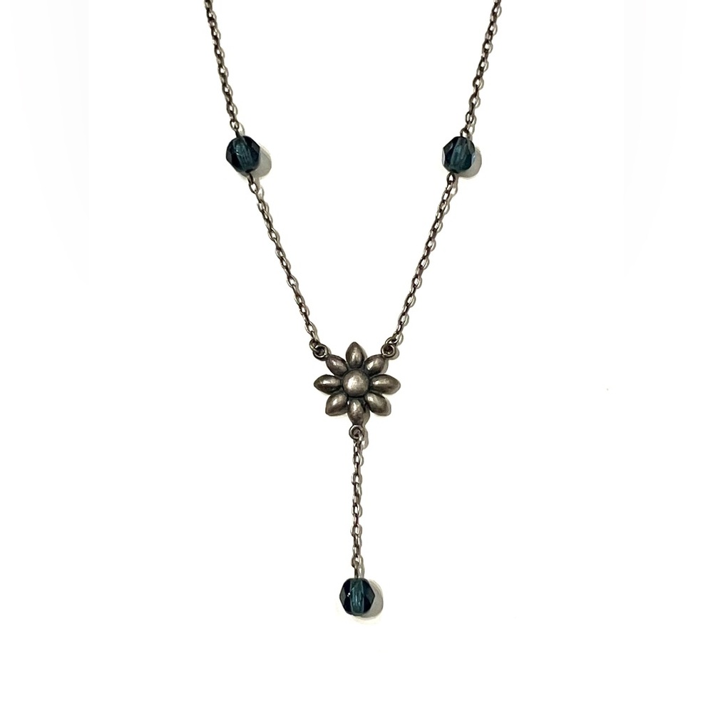 Oxidized Sterling Silver 925 Daisy Lariat Necklace